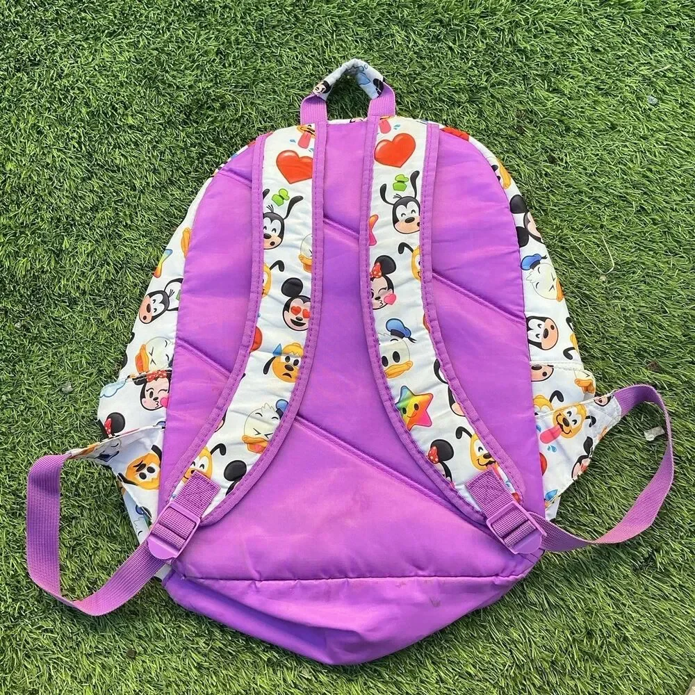 Disney Emoji Mickey Minnie Donald Goofy Pluto Backpack Purple White School Bag